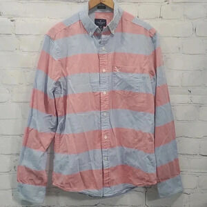 American Eagle Outfitters Prep Fit Red Blue Striped Button Down Shirt Size S